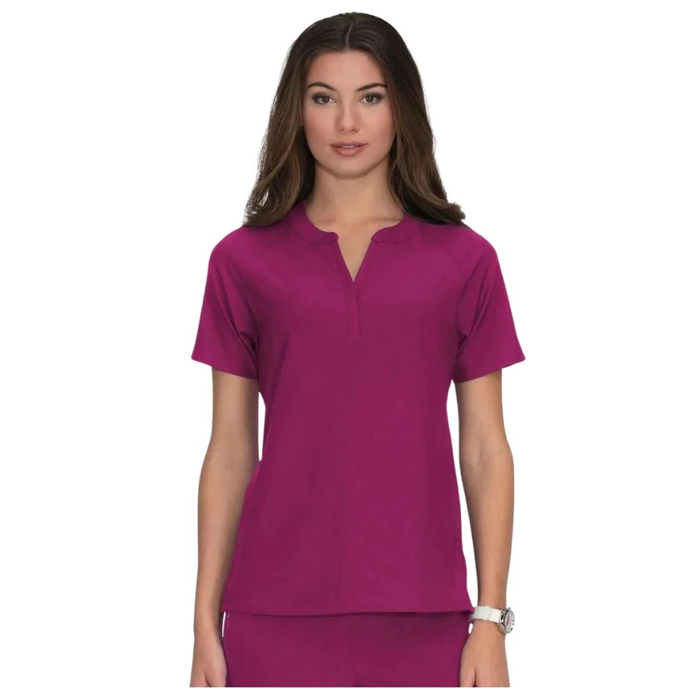 KOI Lite Stretch Scrub Set - Action Y-Neck Top (XXS) & Pants (XS) - Raspberry